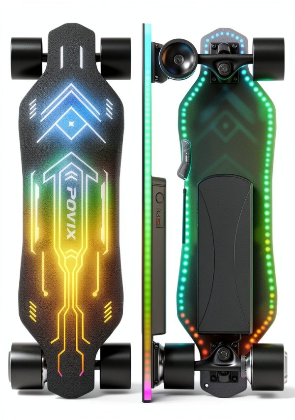 Povix ES7 Pro Electric Skateboard Black LED Lights Teens-0