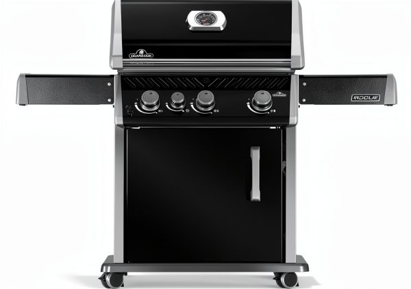 Napoleon Rogue 425 Propane Gas Grill with Range Side Burner, Black, 3 Stainless Steel Main Burners, Durable Grilling Power-0
