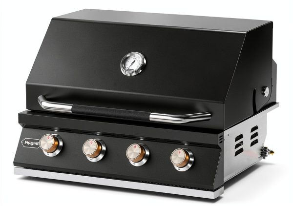 Hygrill 32-Inch Built In Grill for Natural Gas, Stainless Steel Outdoor Kitchen 4-Burner Grill Head, Black-0