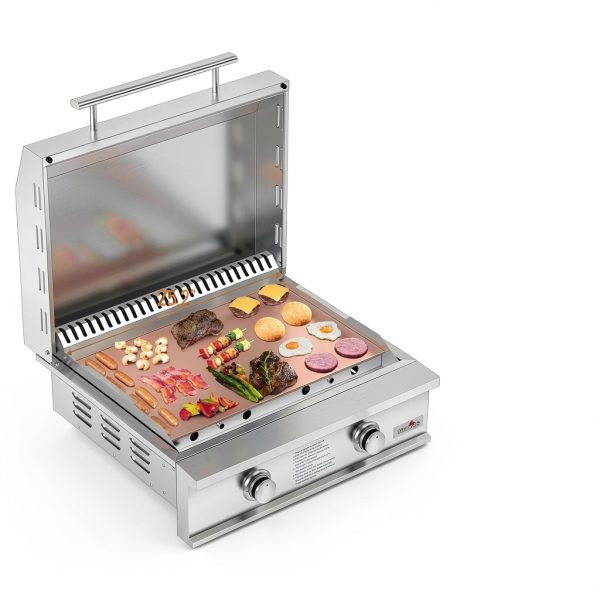 Stanbroil 28-Inch Premium Built-In Natural Gas Griddle for Outdoor Kitchen Grill, Durable Stainless Steel 2-Burner Flat Top Grill with Lid for BBQ Island, 34,000 BTUs-1
